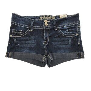 Truce Denim Shorts Womens 9 Junior Dark Blue Jean Stretch Y2K Low Rise Summer
